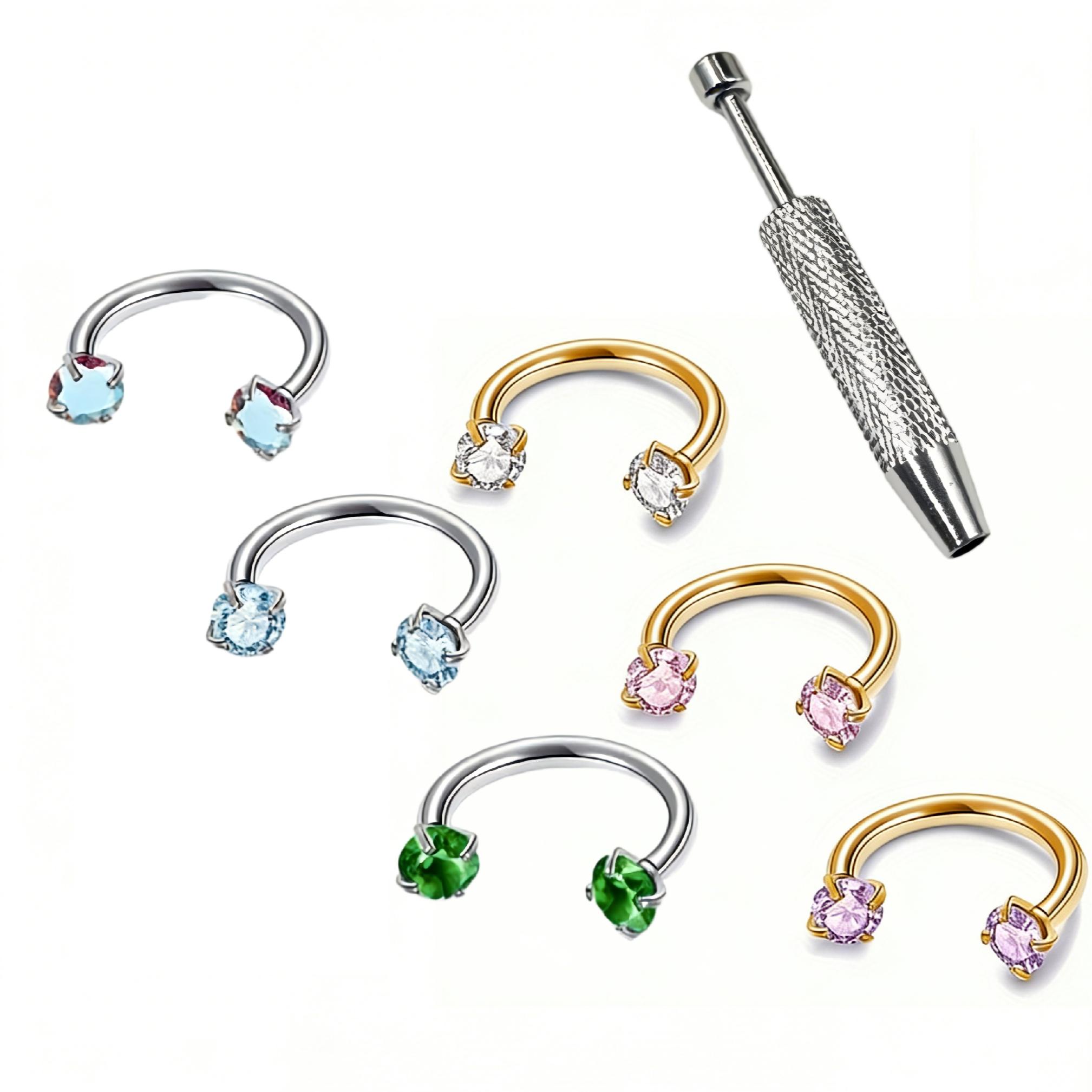 6-Piece Value Set 316L Medical Grade Titanium Nose Rings, 18g 1.0mm U-Shaped Nose Studs, Free Ball Tray and Guide Needle Included