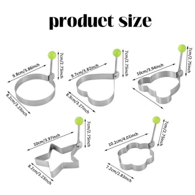 5-Piece Egg Molds,Egg and Pancake Mold Set, Egg Ring Mold, Suitable for Cooking and Frying Pancakes, Bread, and Chocolate. Fun Designs, Comfortable Handles, and Non-Slip Design.