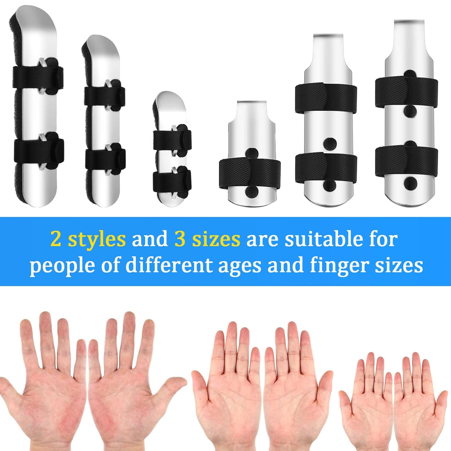 6 Pieces Finger Splint Metal Finger Support Finger Knuckle Immobilization(Black) Healthcare Tool