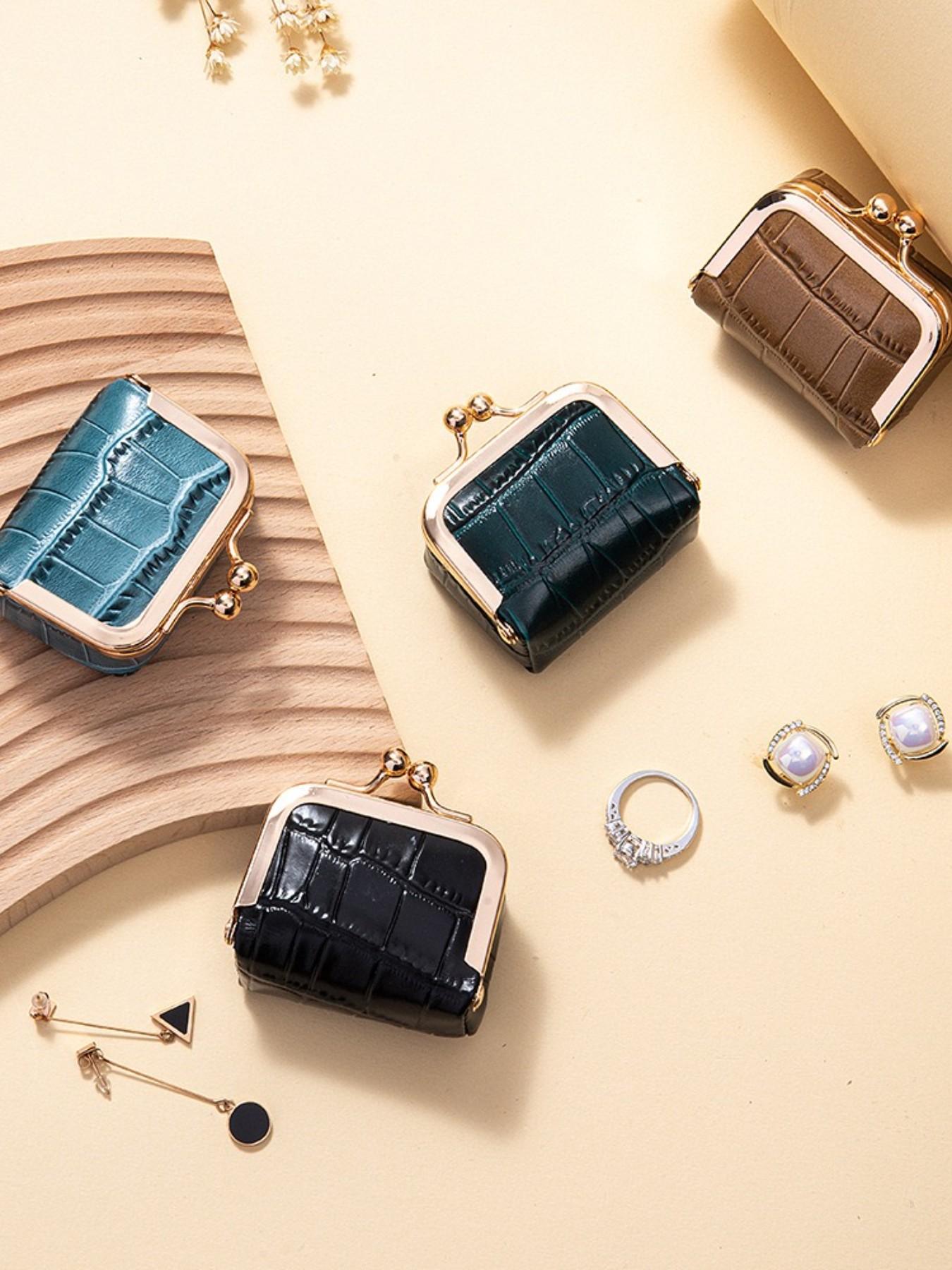 Mini Alligator Pattern Lock，top-grain leather  Jewelry Box, Multi-Functional Portable Coin Purse/earphone Storage Bag, Retro Cute Design