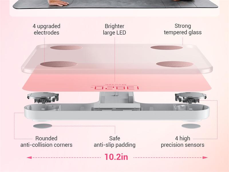 Ovutek Pink Smart Scale for Body Weight Digital Bathroom Scale BMI Weighing Body Fat Scale Accurate Body Composition Monitor with Smartphone App Compact Size 400lb Bluetooth Connectivity