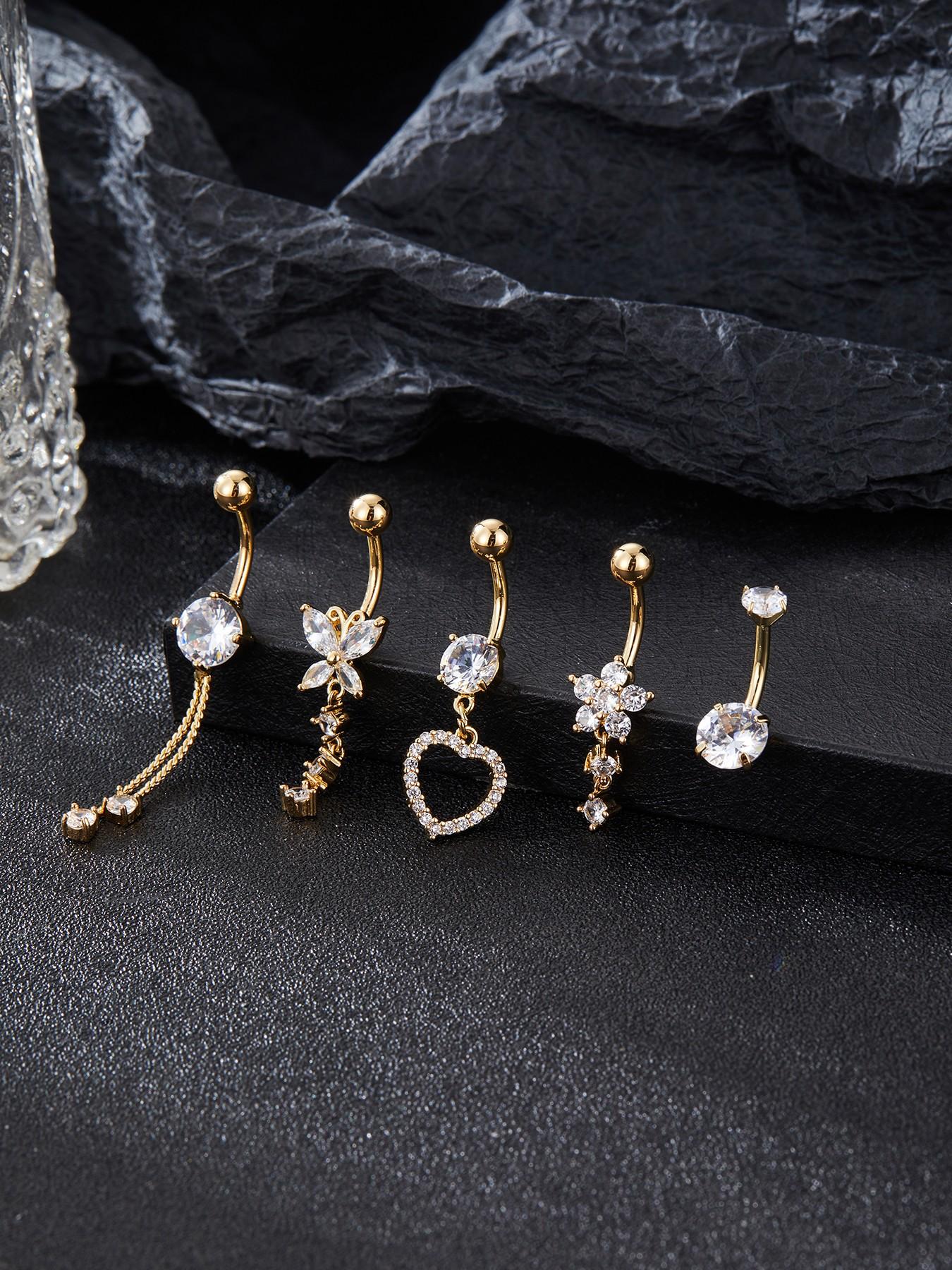 Women's Belly Ring Set, Butterfly Heart Floral Design, Copper Material, Party Jewelry Accessories, Perfect for Beach Vacation & Weddings