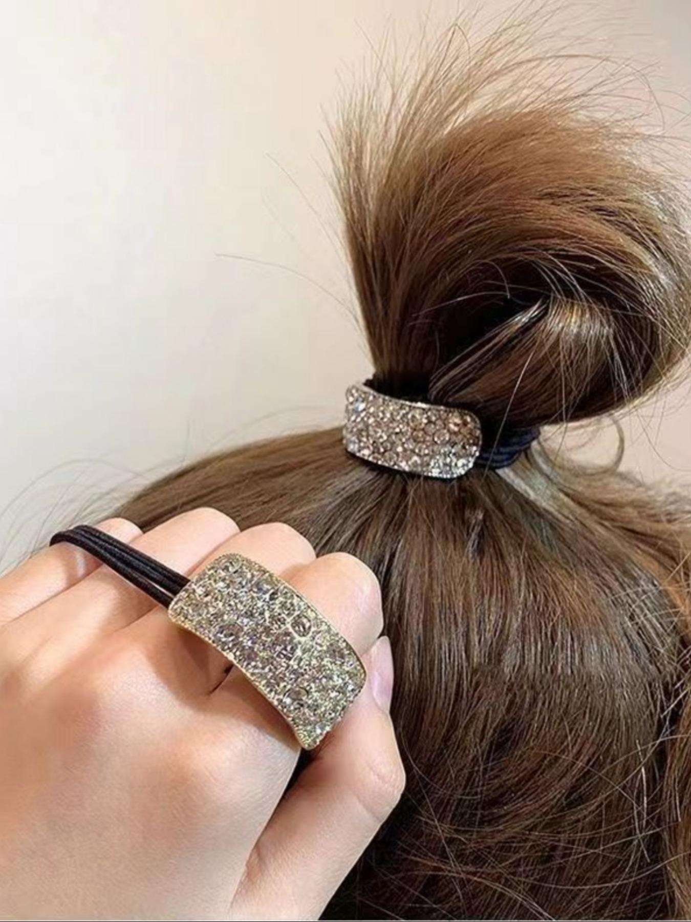 2 Sparkling Rhinestone Hair Ties, Durable Elastic Bands for Strong Hold, Stylish Hair Accessories to Enhance Your Look, Ponytail Hairstyle, Messy Bun