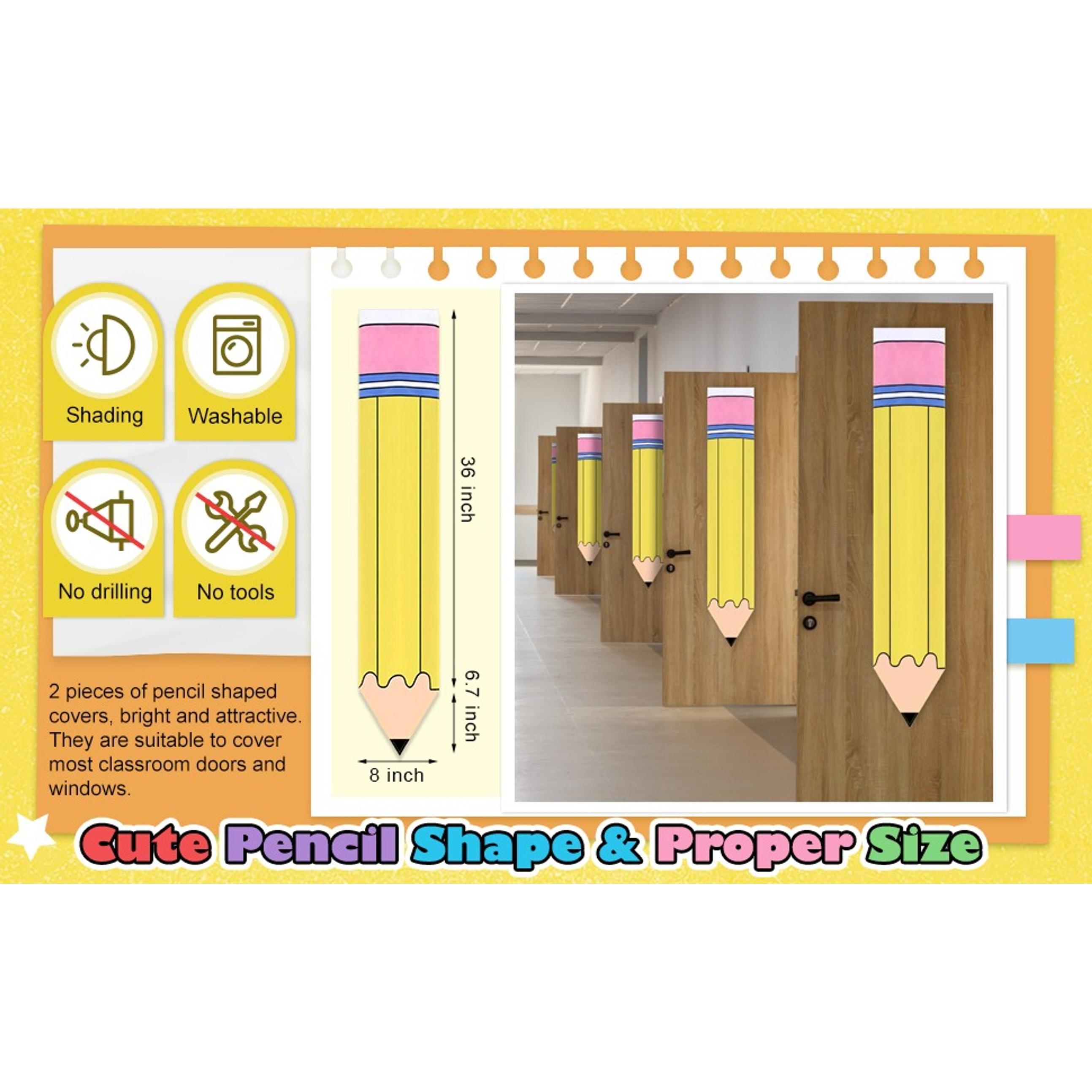 Pencil Curtains for Classroom Door Window Cover, Back to School Pencil Decorations for Kindergarten, Teacher Office Door Decor, 2 PcsGift