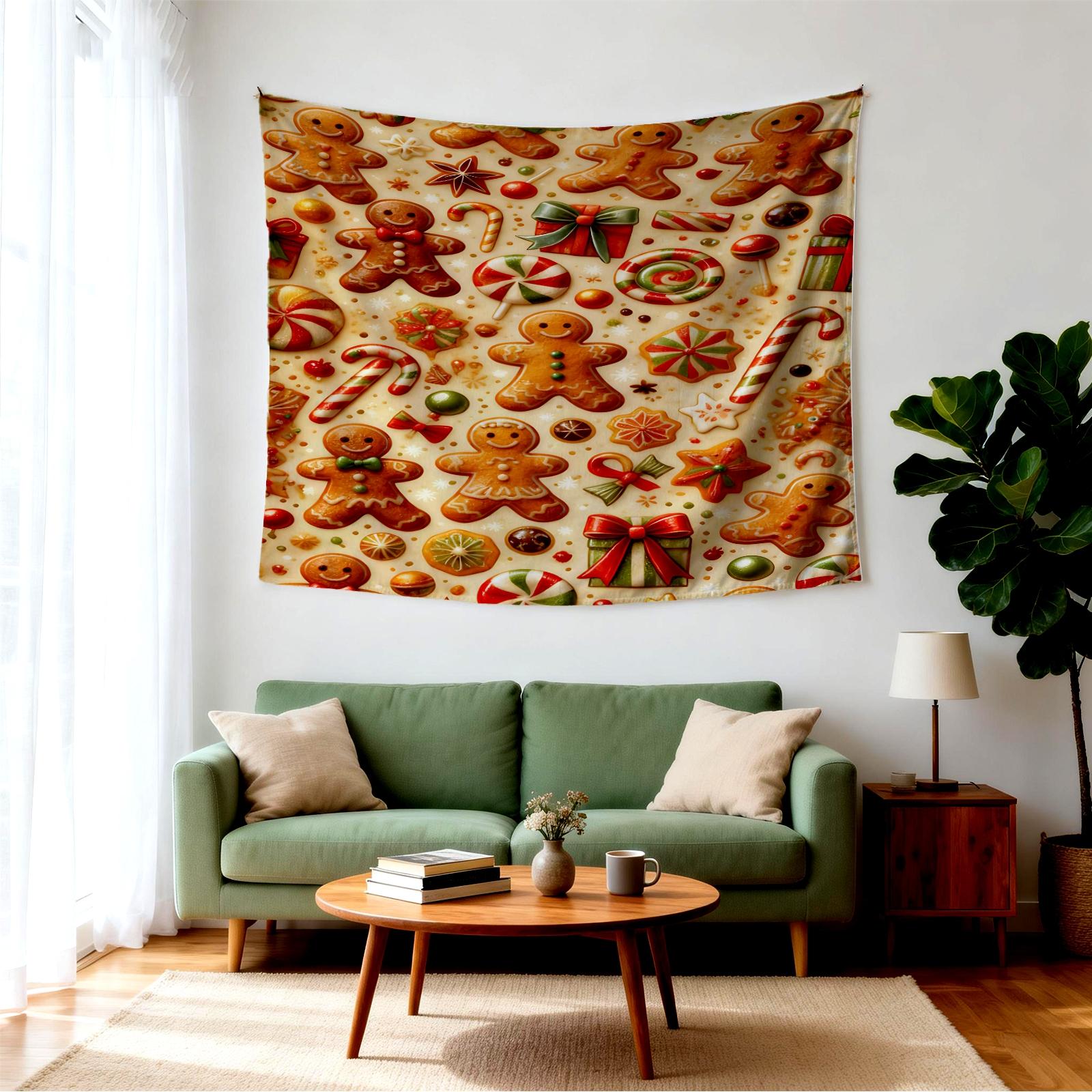 Christmas Gingerbread Man Wall Tapestry, Cute Playful Design, Lightweight Sturdy Easy Care, Ideal for Christmas Kids Room Wall Arrangement