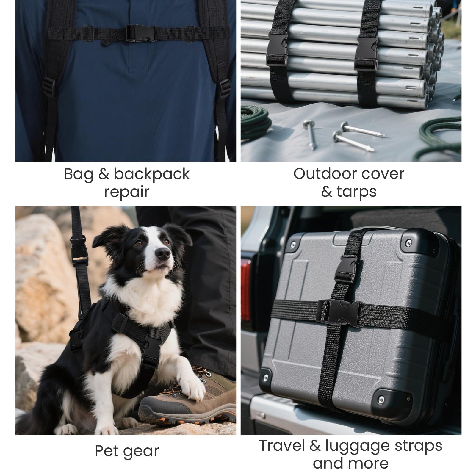 Adjustable Backpack Strap Set, Durable Polyester Webbing (exceeds Nylon), Includes 6 Quick-Release Buckles & 12 Sliding Clips, Shoulder Strap