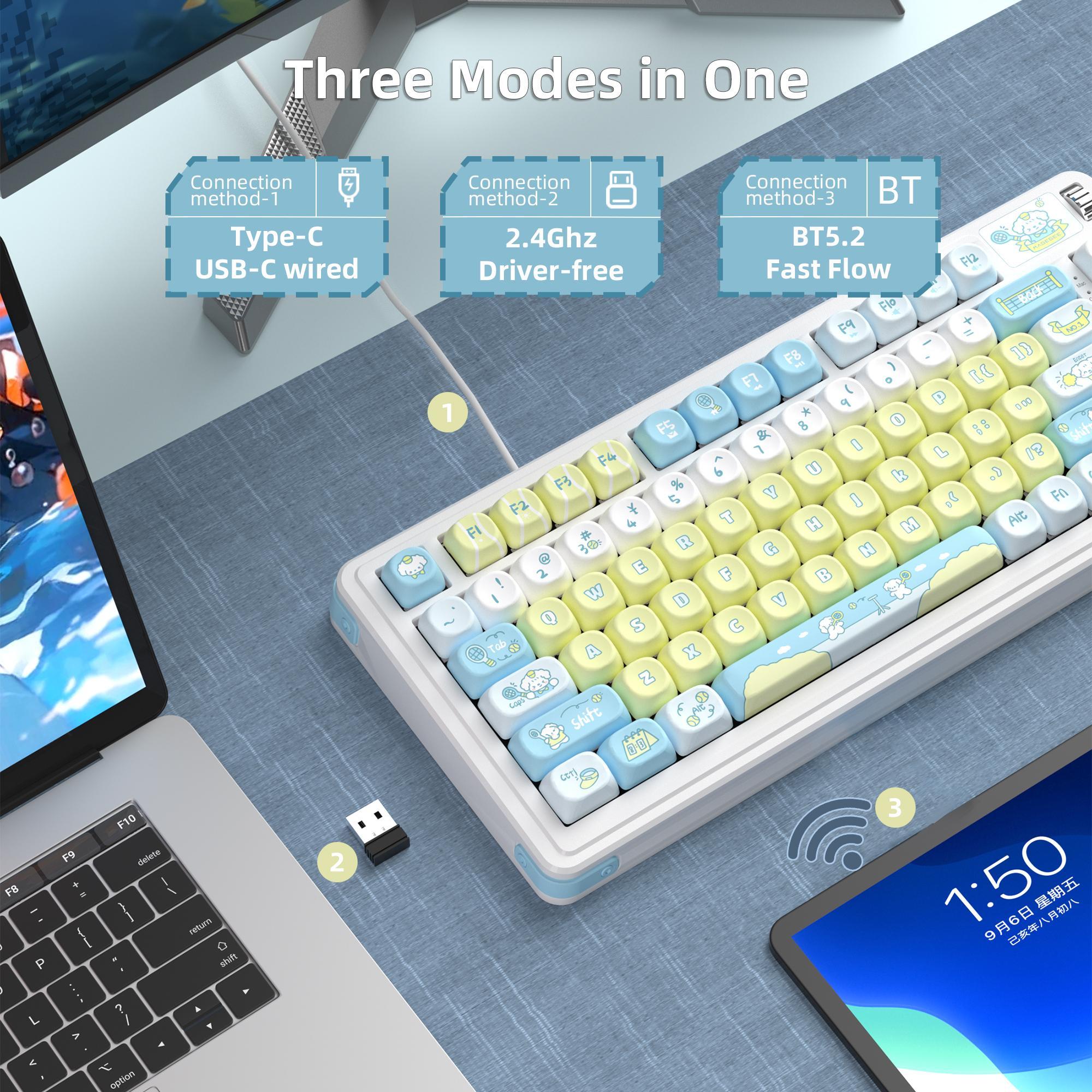 MageGee AIR75 Wireless Creamy Mechanical Keyboard, Gasket Structure, 3 Connection Modes Hot Swappable Custom Keyboard, RGB Backlit Gaming Keyboard for PC/Win/Mac, Linear Blue Whale Switch, PBT Keycaps