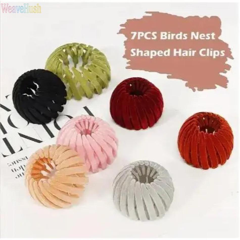 3/5/7‑Pack Expandable Bird Nest Hair Holder, Popular Velvet Lazy Bun Clip Ponytail Fastener, Exquisite Texture Durable Hair Accessory, One‑Step Quick Styling for Daily Home, Party & Outdoor Occasions
