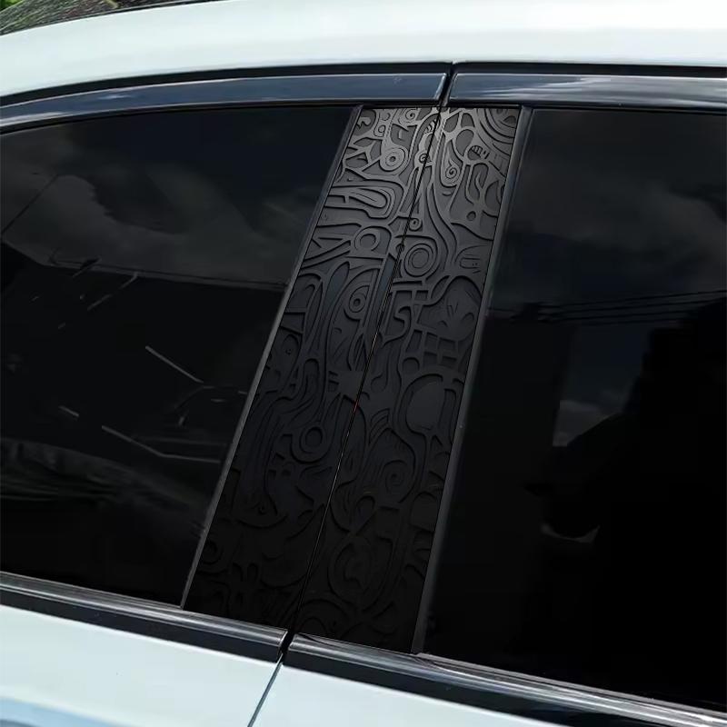2-Pack Black Embossed Psychedelic Pattern Car B-pillar Sticker - Easy to stick and tear, self-adhesive protective sticker, suitable for all models, Car exterior smooth surface, Durable plastic sticker, Car decoration, Car accessories
