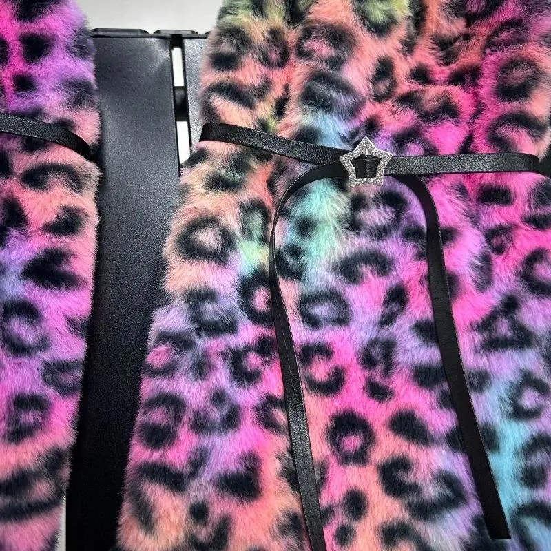 Warm Accessories Soft Plush Leg Warmers Leopard Print Ruffled Design Stockings Baggy Fit Foot Cover Boot Socks Harajuku Fashion