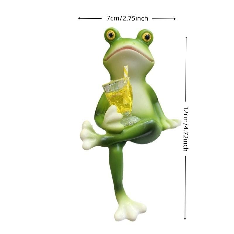 Drinking Frog Figurine Office Desktop Garden Pot Landscape Decorative Ornament, Unique Desk Decoration, Cute Animal Statue, Garden Gnome Statue