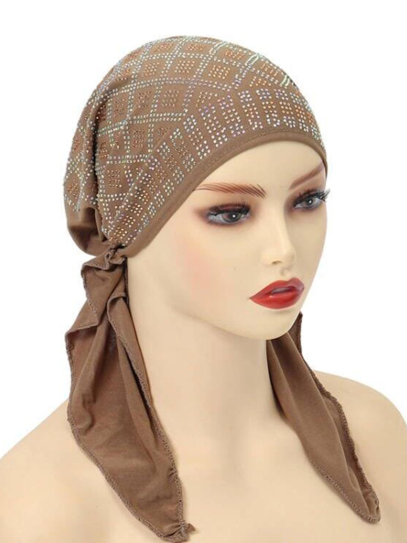 Women's Elastic Turban Hat, Soft Solid Color Diamond Casual Hat, Hijab Headwrap Inner Cap Bonnet, Ideal for Outdoor Use