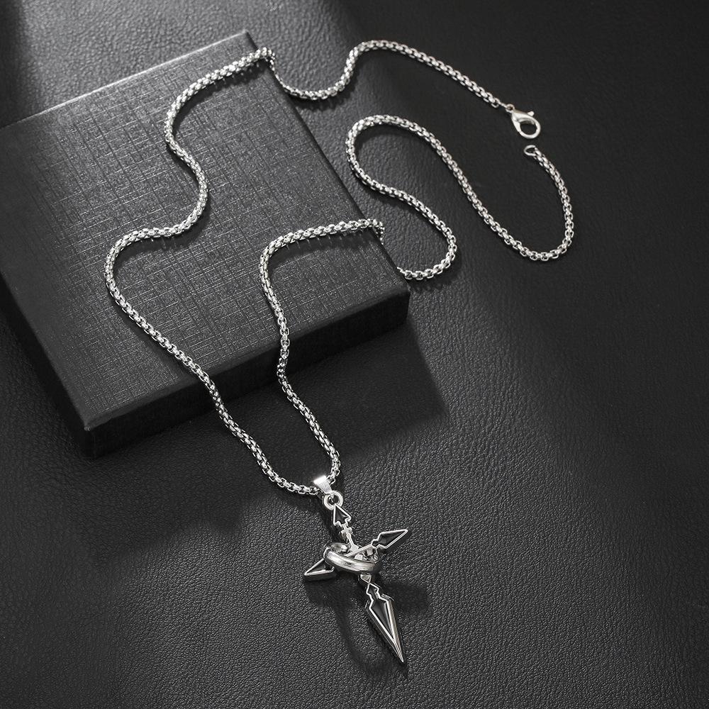Vintage Dark Gothic Cross Dagger Pendant Necklace, High Street Trend Unisex Accessory, Non-Fading Fashion Jewelry for Men and Women