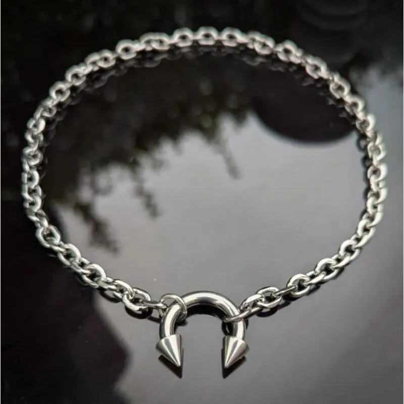 Piercing Spiked Barbell Stainless Steel Necklace Party Punk Emo Alternative Body Modification Unisex Necklace Gothic Y2K jewelry