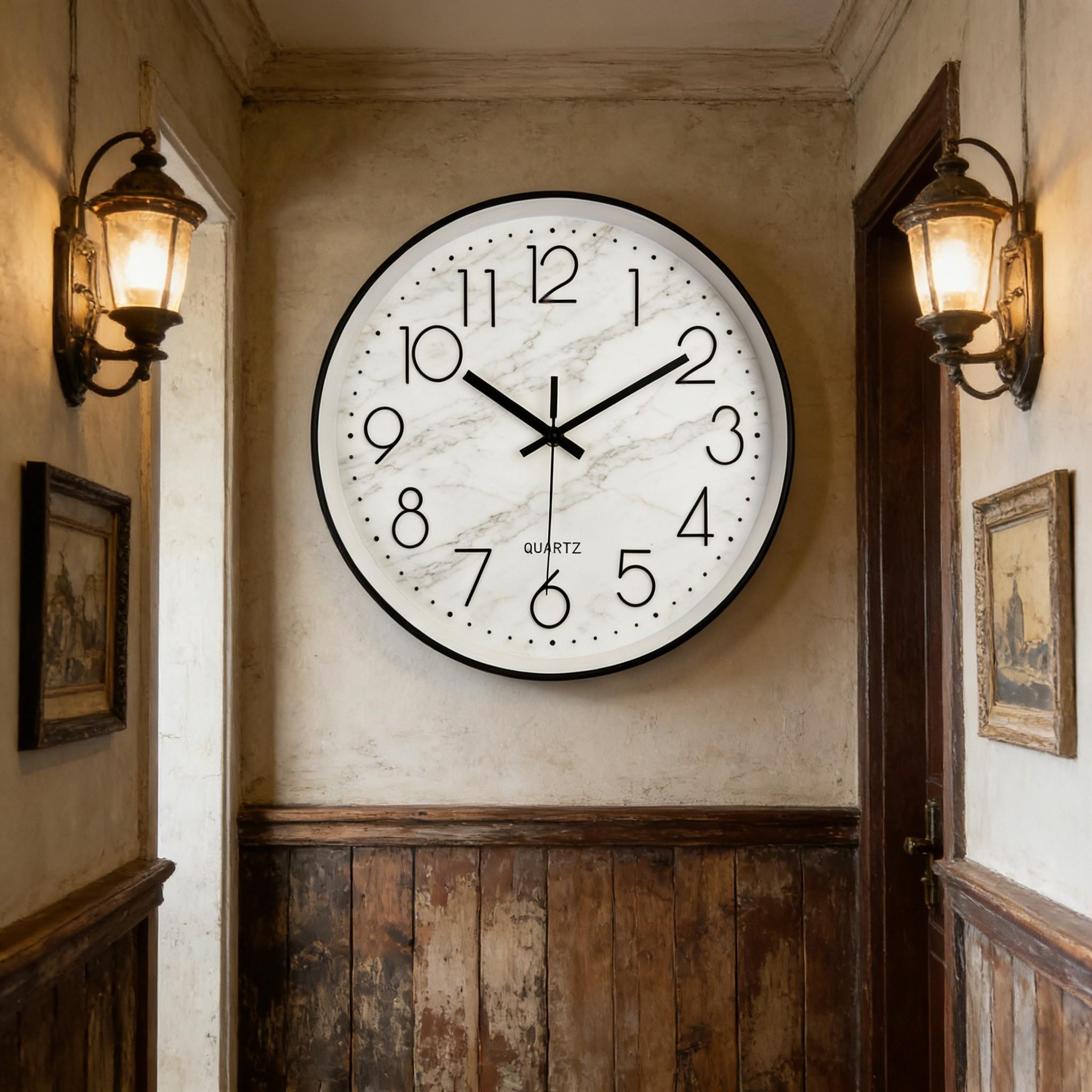 Nordic Silent Wall Clock, Creative Marble Pattern Clock, Living Room Decorative Table, Bedroom Silent Sweep Second Wall Clock