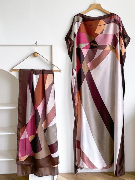 Elegant Women's Long Satin Shawl Set, Lightweight Silk Feel Boho Style Scarf, Perfect Spring & Fall Fashion Accessory, Casual Style Woven Fabric