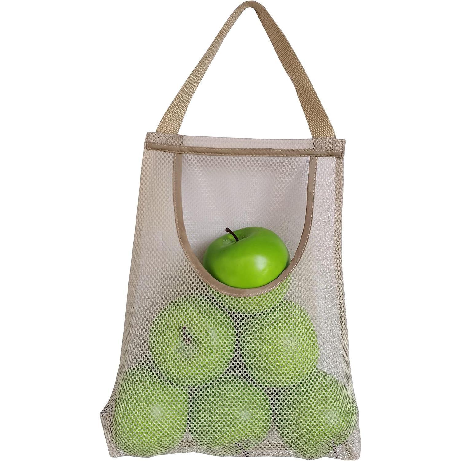 5 Pack  Mesh Storage Bags Potatoes Bag Onion Mesh Garlic Net Long and Large  Net Storage Produce Bags for Kitchen  Grocery Bags (Top opening beige)