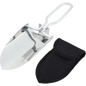 Mini Folding Camping Shovel Stainless Steel Outdoor Survival Hiking Trowel Entrenching Tool with Handle and Carrying Pouch Silver