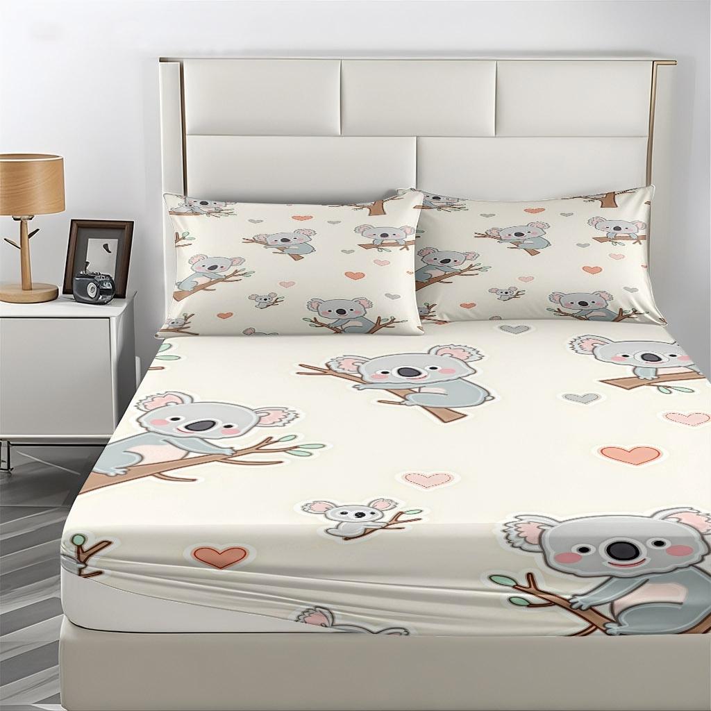 3-Piece Set Of Koala On The Tree And Heart-Shaped Bed Hat, High-Definition Digital Printing, Soft And Breathable, 100% Polyester Fiber, Perfect Gift For All Seasons, Suitable For Family And Friends. Clearance Sale
