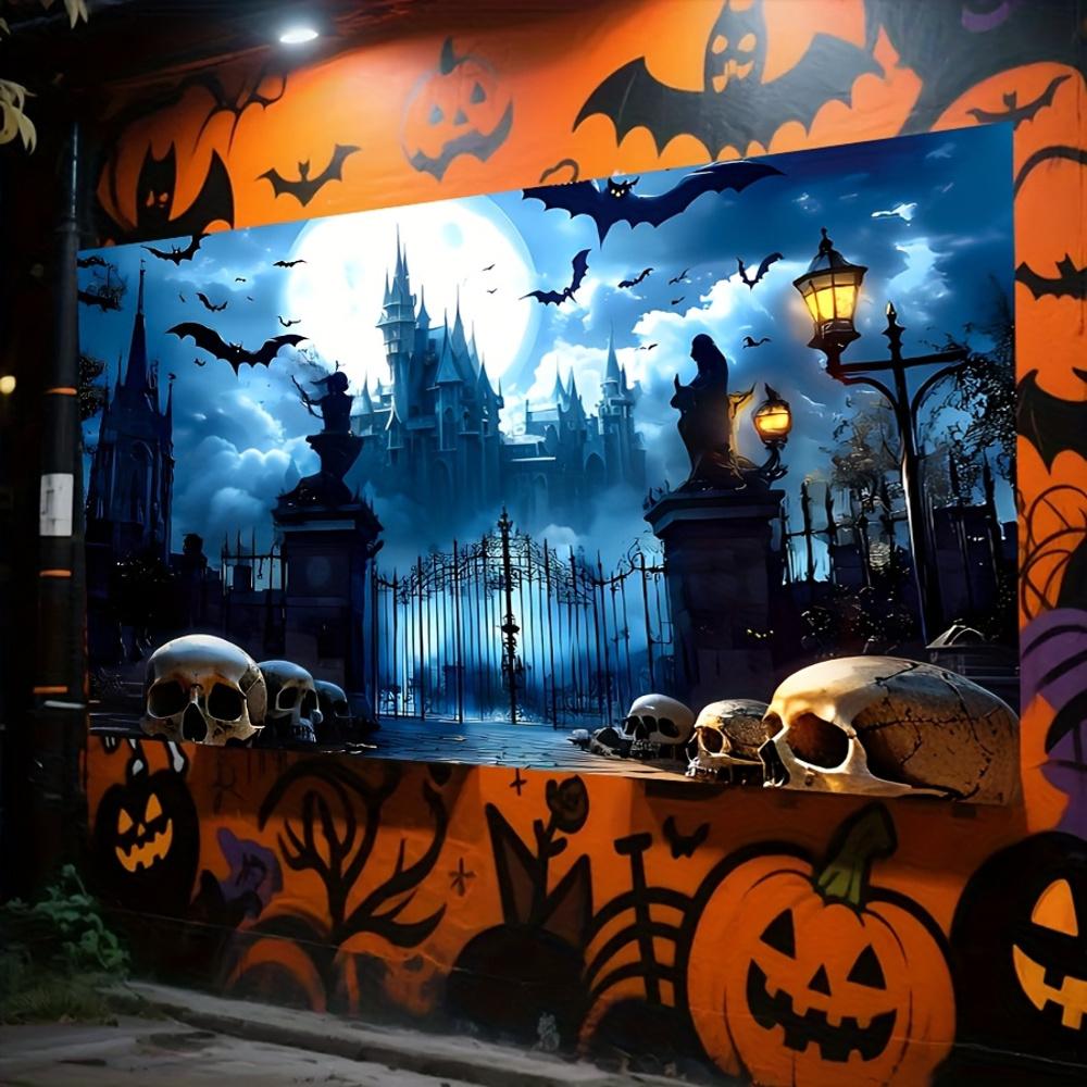 2D Flat Halloween-Themed HD Digitally Printed Polyester Photography Backdrop, Soft Lightweight Foldable Cloth for Halloween Events, Party Decoration, Portrait Shooting