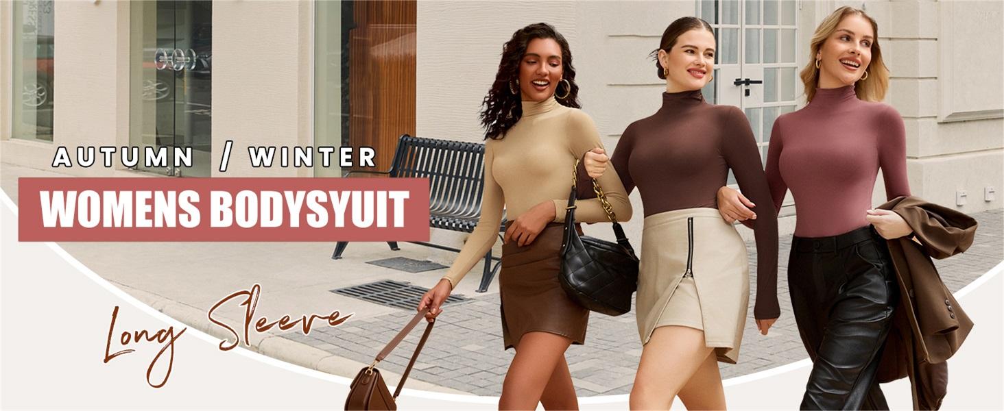 Avidlove Bodysuits for Women High Neck Long Sleeve Body Suits Snap Closure Double Lined Mock Neck Bodysuit Soft SpringStatements