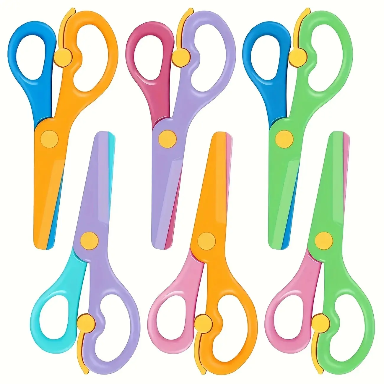 6-Piece Safety Craft Scissors Set, Colorful Blunt-End Scissors, Ambidextrous Design, Durable Plastic, Ideal for Art, Crafts, Sewing, Cutting Supplies