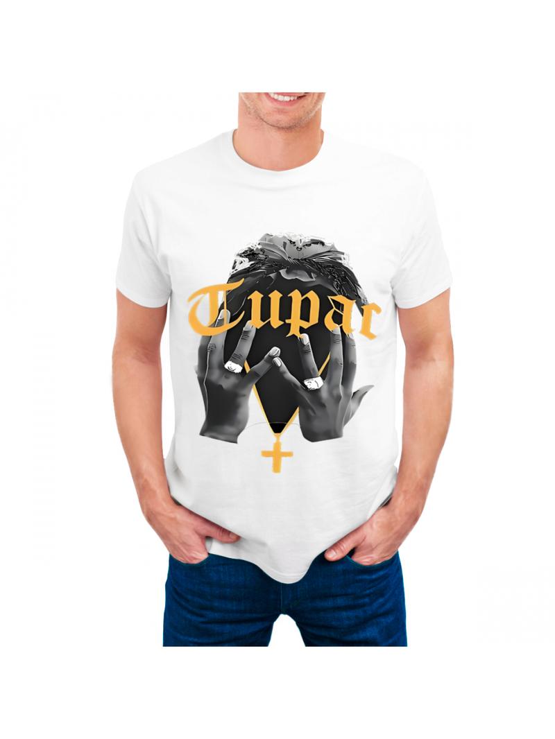 [Black and white, plus-size womens clothing] [1pc Tupac T-Shirt] Tupac Printed 1pc Womens T-Shirt | Classic Patterns with Hip-Hop Culture | Perfect Holiday Gift