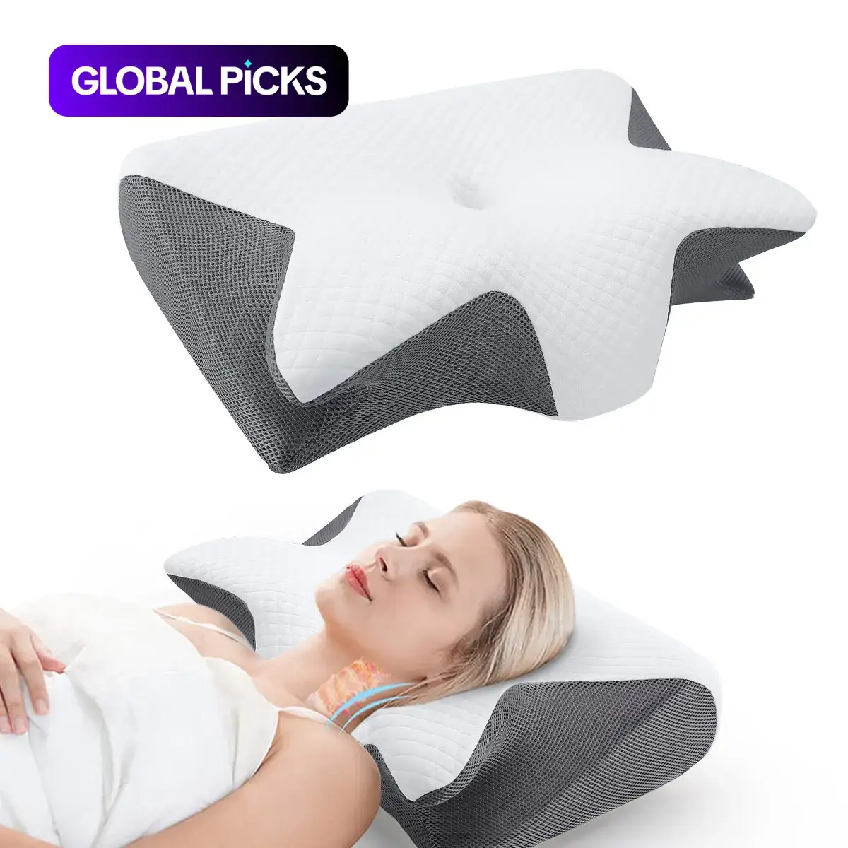 【Black Friday】Soft Memory Foam Neck Pillow, 1-Piece Ergonomic Cervical Support Cushion with Contoured Design for Sleeping #GLOBAL PICKS