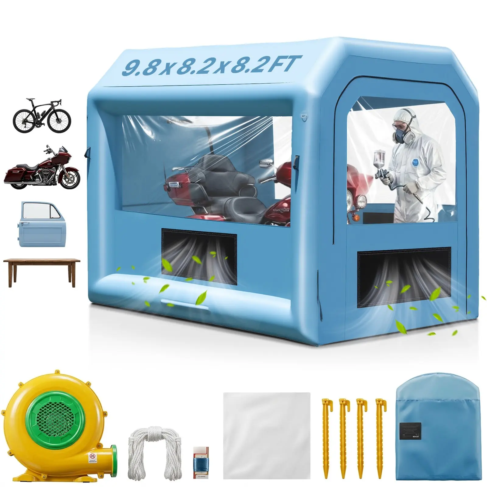 VEVOR Inflatable Paint Booth, 9.8 x 8.2 x 8.2 ft Inflatable Spray Booth, with 550W Powerful Blower and Air Filter System, Portable Car Paint Booth for Motorcycle, Bicycle, Small Furniture Painting