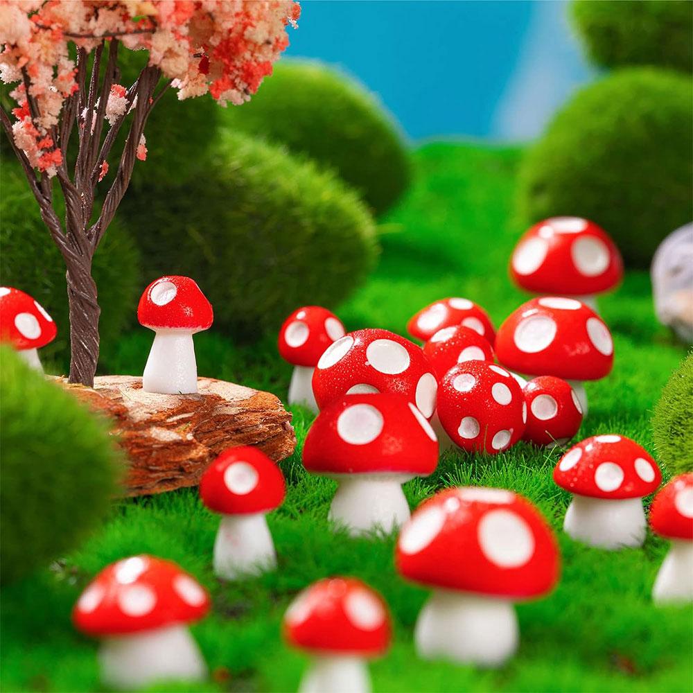 Cute Mushroom Design Miniature Figurines (30pcs/set), Miniature Mushroom Model, Garden Miniature Statue, Landscape DIY Bonsai Craft for Home Decoration Supplies