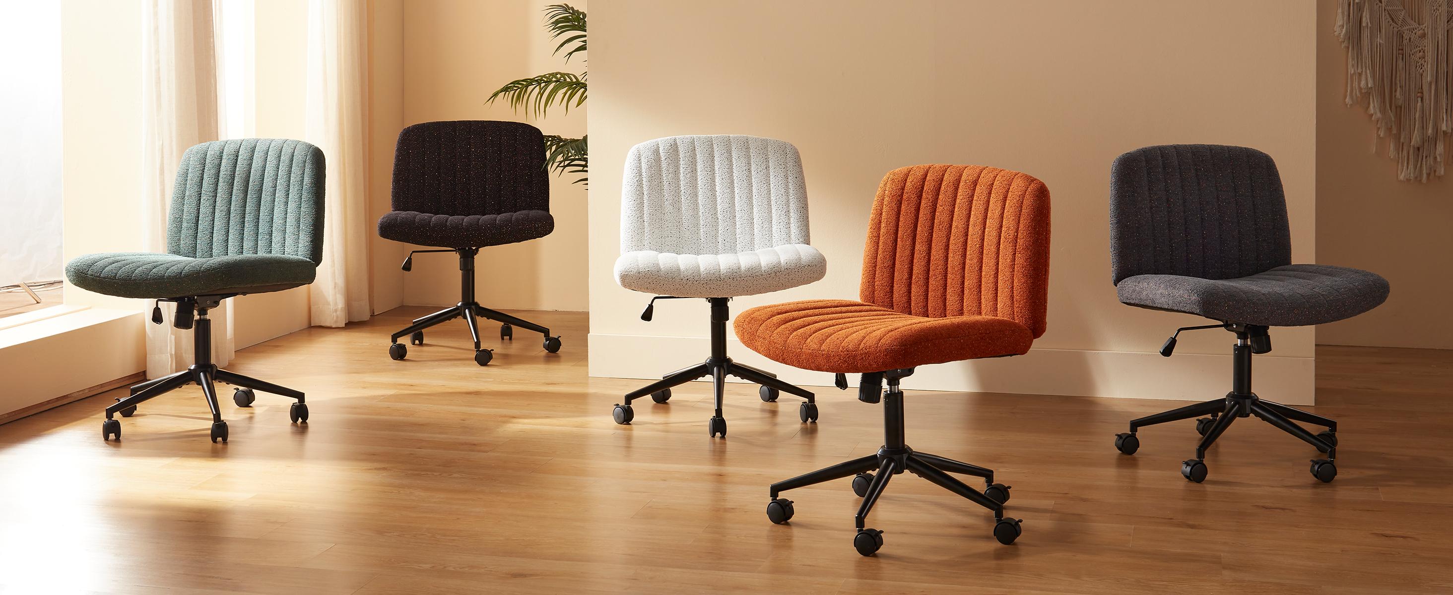 Dowinx Criss Cross Chair with Wheels, Preminum Fabric and Pocket Spring Cushion, Adjustable Swivel Wide Seat Computer Chair, Morden Design Vanity Chair