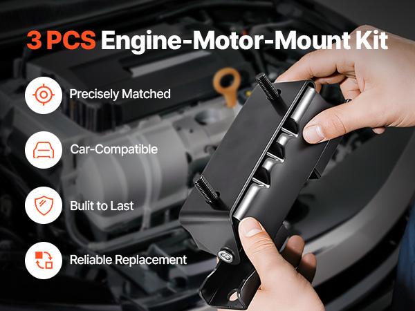 VEVOR Engine and Transmission Motor Mount Kit Replacement, Set of 3, Compatible with 2007-2013 Chevrolet Silverado 1500 5.3L V8, Replace OE# A5365, A5365, A2638, Secure Support