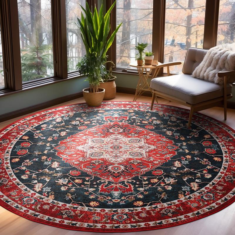 Lochas Boho Area Rug Vintage Tribal Carpet Anti-Slip Rug Washable Persian Carpet for Living Room Bedroom