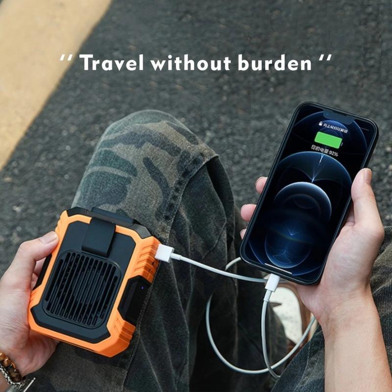 [New Year's Deals] Ntaanoo Portable Waist Fan 2026 New Personal Rechargeable with 3 Speeds Airflow & LED Light for Outdoor Jobsite Farm Traveling Fishing