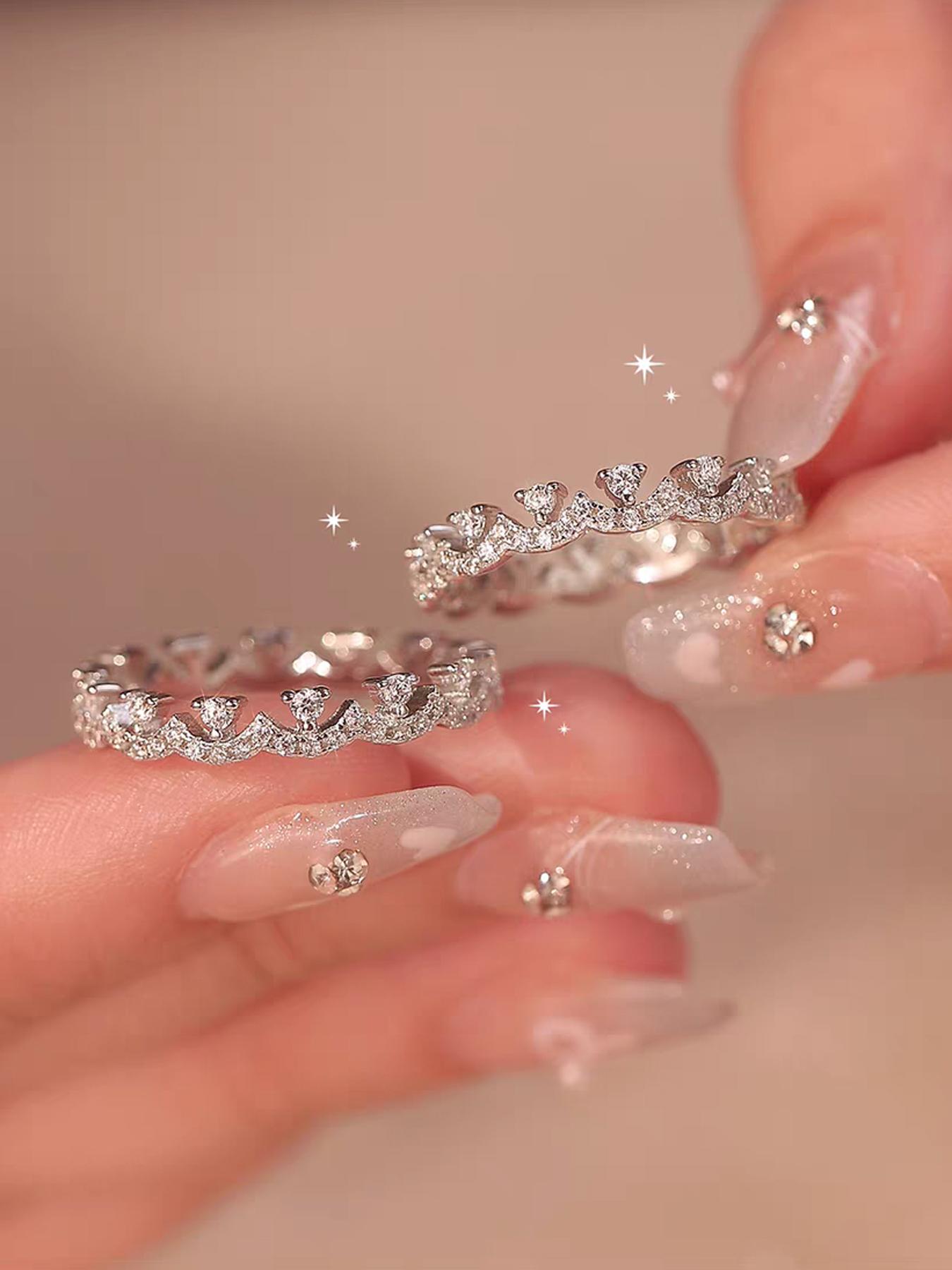 Premium Crown Ring with Artfully Set Artificial Zirconia, Stunning for Both Solo and Layered Wear, Perfect for Weddings, Parties, or Daily Occasions, an Ideal Valentine's Day Gift, Stackable Rings