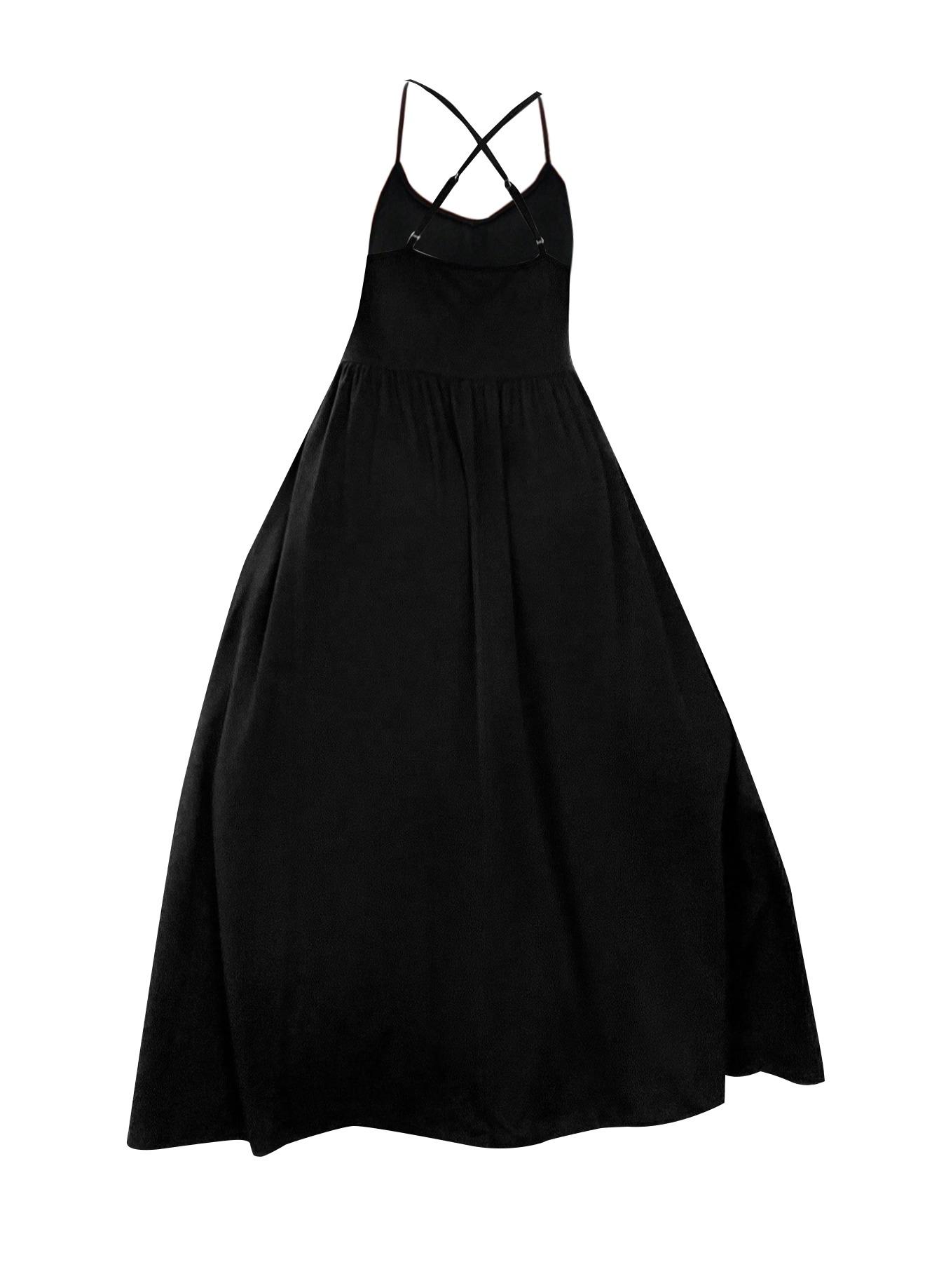 Plus Size Criss Cross Backless Cami Dress, Casual Solid Sleeveless Spaghetti Strap A-Line Dress for Summer, Women's Clothes for Party Holiday Womenswear