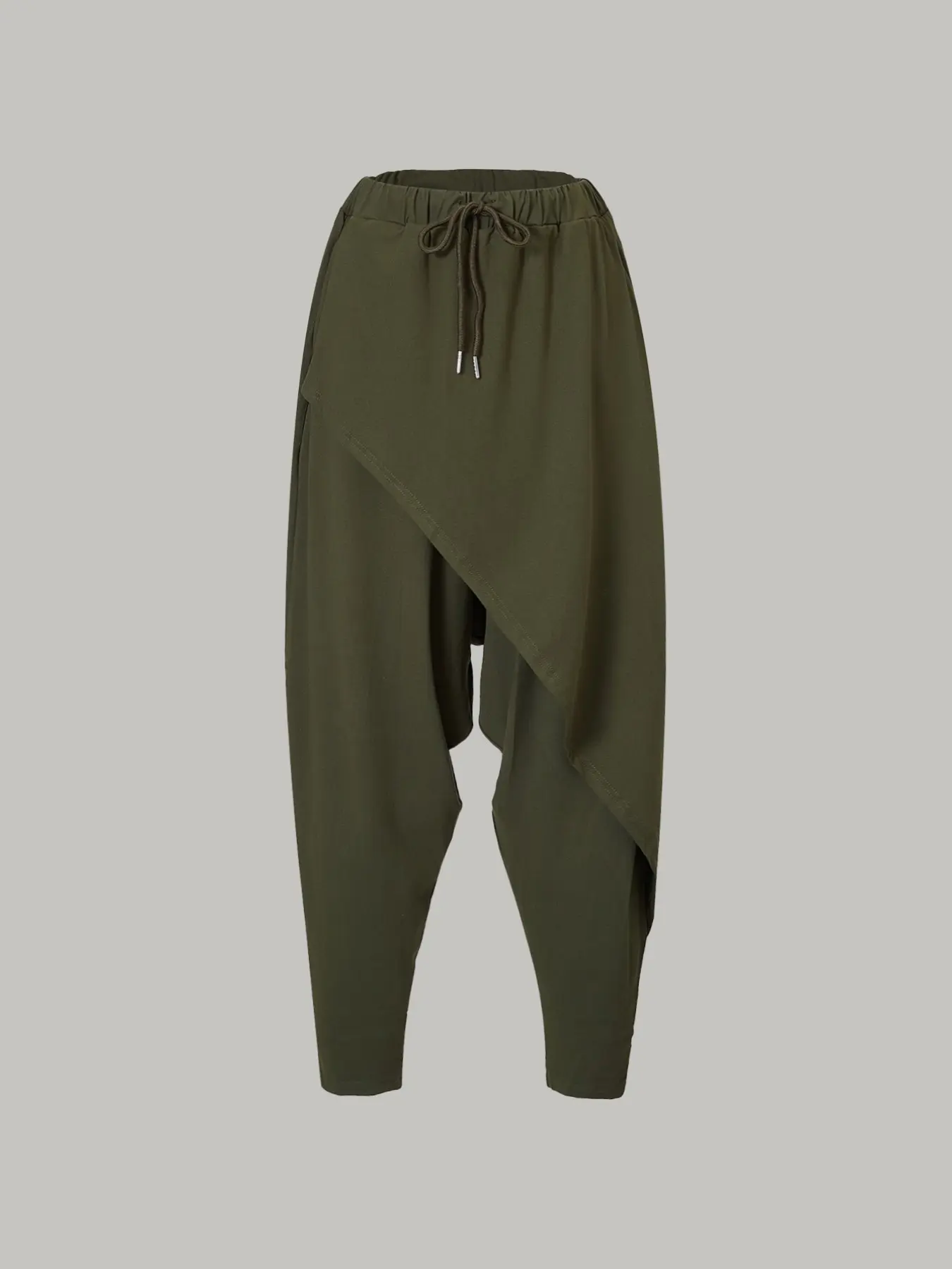 Women's Elastic Waist Drawstring Asymmetric Wrap Harem Pants, Loose Wide Leg Fake Two-Piece Sports Pants, Street Style Jazz Dance Casual Long Pants