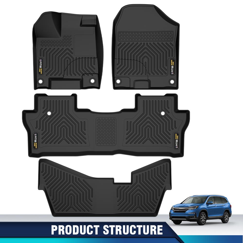 CROSSDESIGN All Weather TPE Car Floor Mats Liner Waterproof  Protection Floor Mats Fit for 2016-2022 Honda Pilot  Floor Mats Black