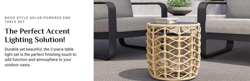 GRAND PATIO Wave Outdoor Nesting Tables Built-in Solar Lights Set of 2, Weather-Resistant Wicker, Boho Style for Patio and Porch, Natural Round Design Furniture Aesthetic GRAND PATIO Wave Outdoor Nesting Tables Built-in Solar Lights Set of 2, Weather-Resistant Wicker, Boho Style for Patio and Porch, Natural Round Design Furniture Aesthetic