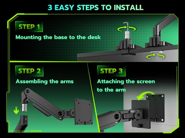 ARES WING  Single/Dual Monitor Mount with USB A/C, Ultrawide Monitor Arm for 17 to 49 inch Heavy Duty Screen, Holds 44 lbs, Adjustable Gas Spring Arm Desk Mount with Clamp and Grommet Base