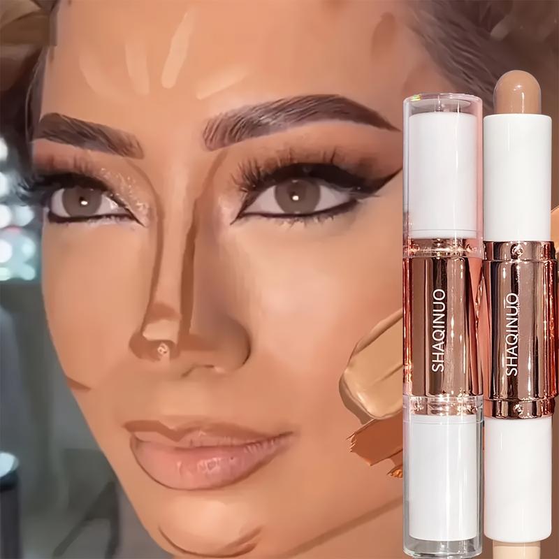 Double-Ended Highlighter Contour Stick, Long-Lasting Natural Finish, Waterproof Sweatproof, Buildable Coverage, Multi-Purpose Face Makeup