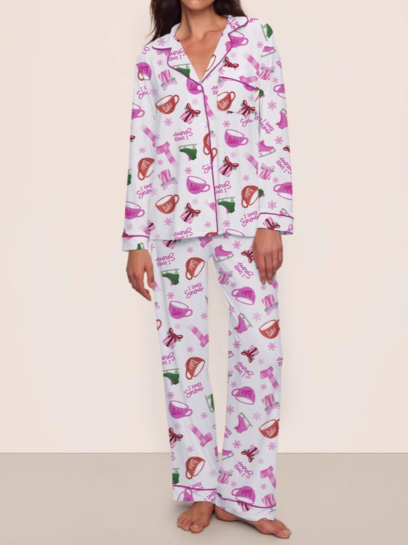 【Christmas Pajamas】Women's Christmas Pajama Set, Cozy Chic Long Sleeve Top & Elastic Waist Pants, Fitted Winter Sleepwear, Perfect Holiday Gift, Loungewear