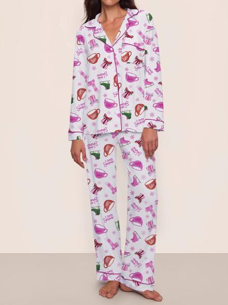 【Christmas Pajamas】Women's Christmas Pajama Set, Cozy Chic Long Sleeve Top & Elastic Waist Pants, Fitted Winter Sleepwear, Perfect Holiday Gift, Loungewear