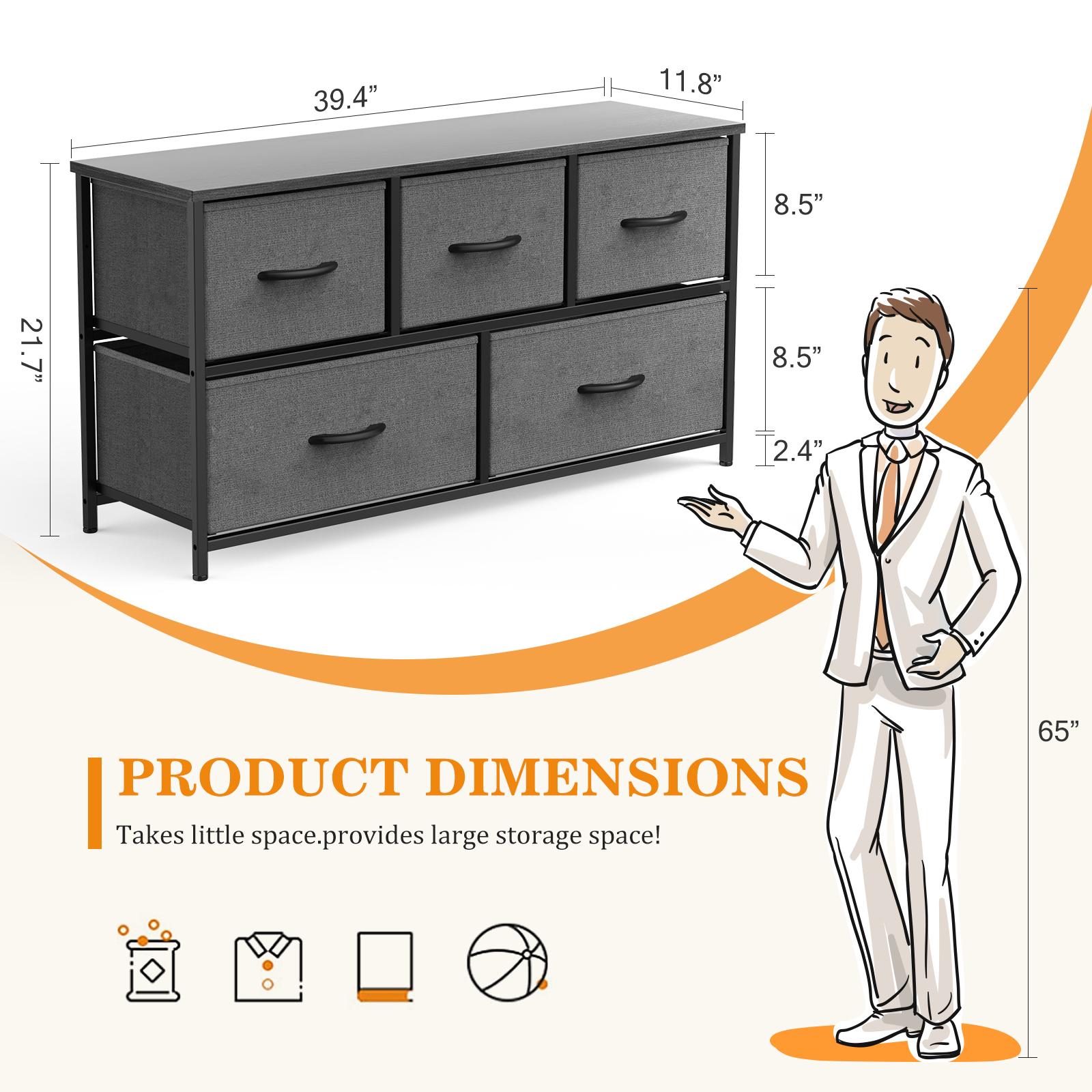 Fabric Storage Cabinet with 5 Drawers | Dressing Table TV Unit with Small Wardrobe for Bedroom & Living Room furniture indoor Organization Aesthetic Modern Design Interior