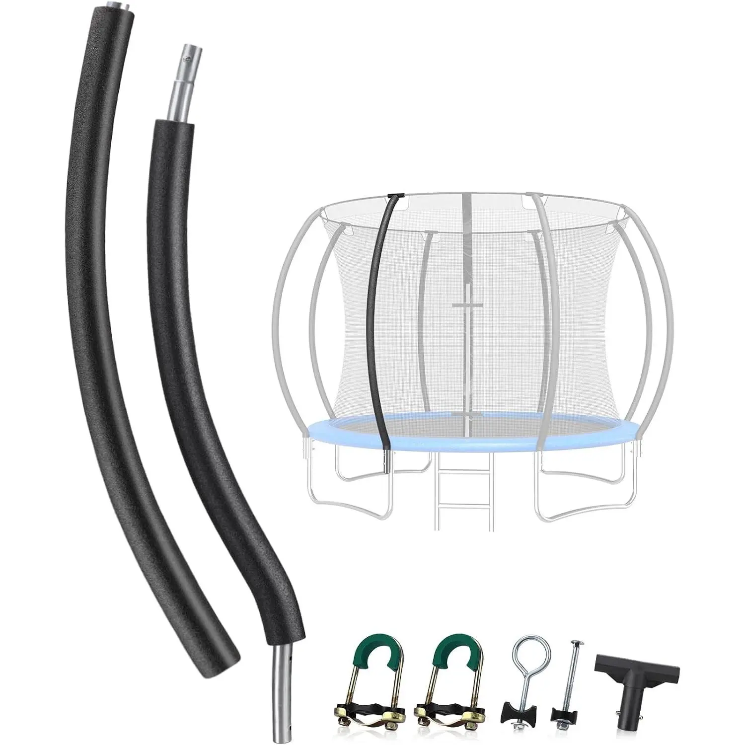 Universal Trampoline Enclosure Replacement Poles with Safety Foam Sleeves, Fits 12-16FT Trampolines