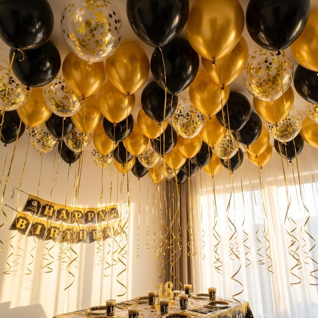 18pcs Classic Gold Sequins Mixed Latex Balloons, Adult Milestone Celebration Decoration, Commercial Banquet Background Decorations