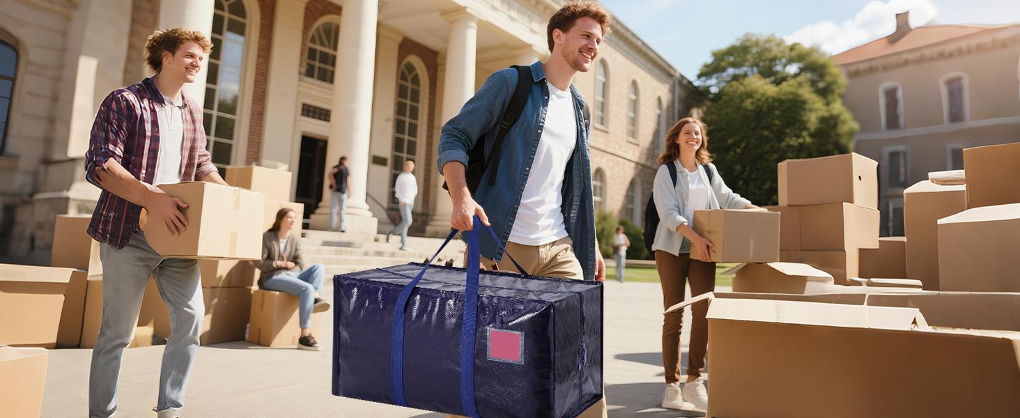 6 Pack Extra Large Heavy Duty Moving Bags with Reinforced Zipper & Wide Handles Moisture-Resistant Storage Bins Packing Cubes for Clothes College Dorm Travel and Home Organization Black Organiser