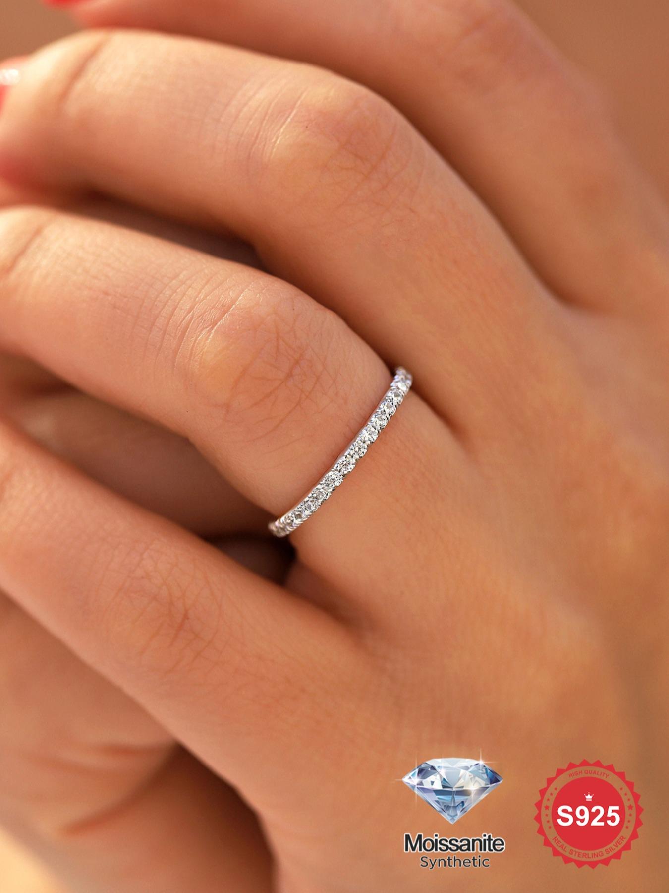 S925 Sterling Silver Synthetic Moissanite Engagement Ring, Fashionable Engagement Ring for Women, Trendy All-match & Exquisite Jewelry for Birthday Gift