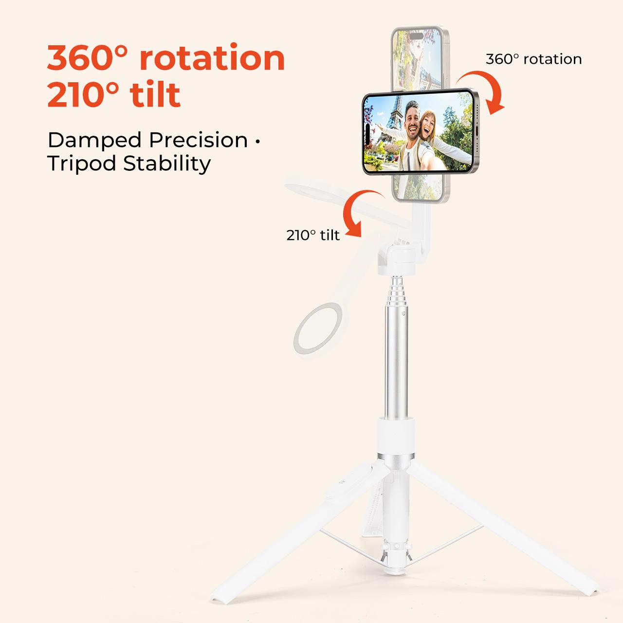 【MUNBYN Auto-Deploys Magnetic Tripod】Automatic Auto-Open Tripod, Magnetic Selfie Stick Tripod for iPhone and Android with Remote Control, 70'' Phone Tripod Compatible with MagSafe, Fit for iPhone 12/13/14/15/16 Series, MagSafe Case