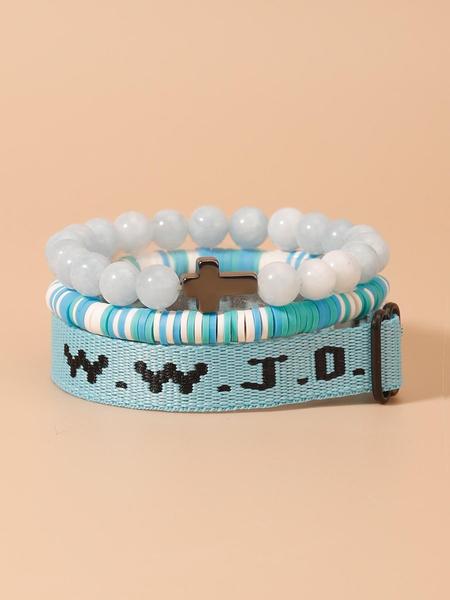 WWJD Beaded Bracelet, Fashionable Cross Charm Decor Bracelet for Women & Men, Trendy All-match & Exquisite Jewelry for Birthday Gift
